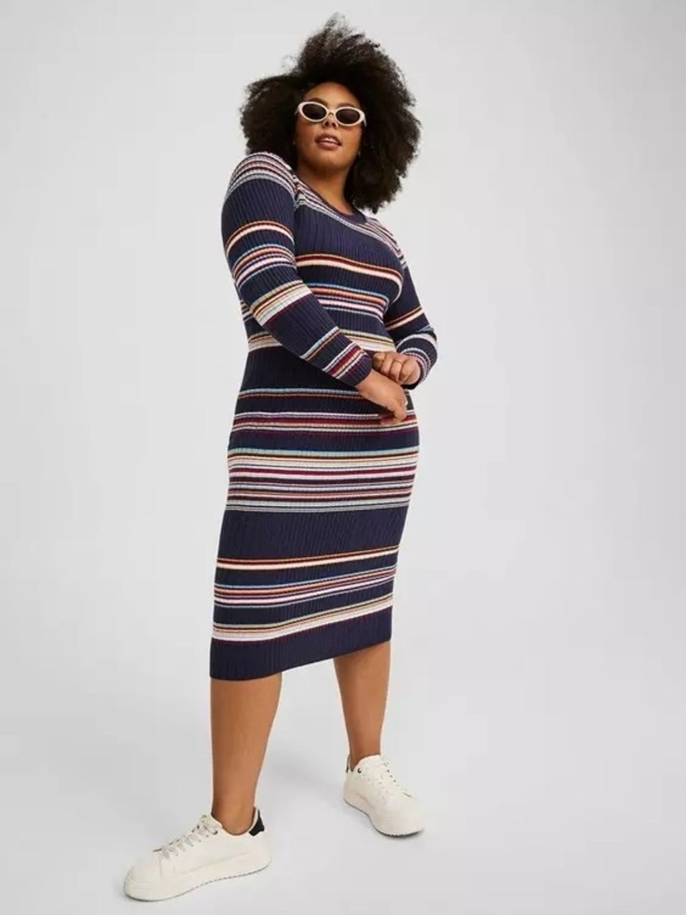 Torrid Womens Navy Blue Column Stripe Rib-Knit Maxi Dress Size 3 (3X)
